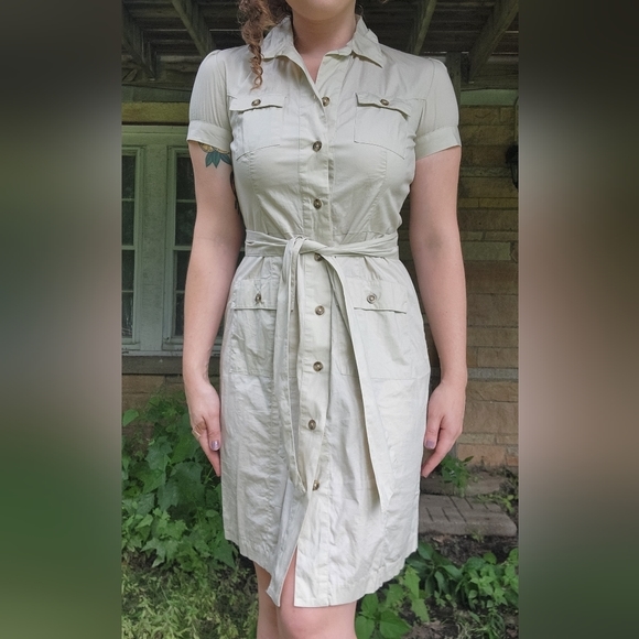 Tommy Hilfiger Button Up Khaki Belted Dress - Picture 1 of 5